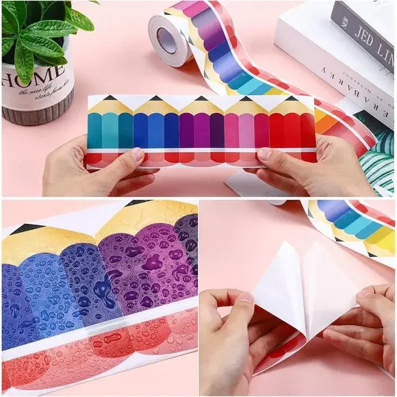 Wall Border Colorful Pencils Scalloped Bulletin Board Borders Self Adhesive - Picture 3 of 5